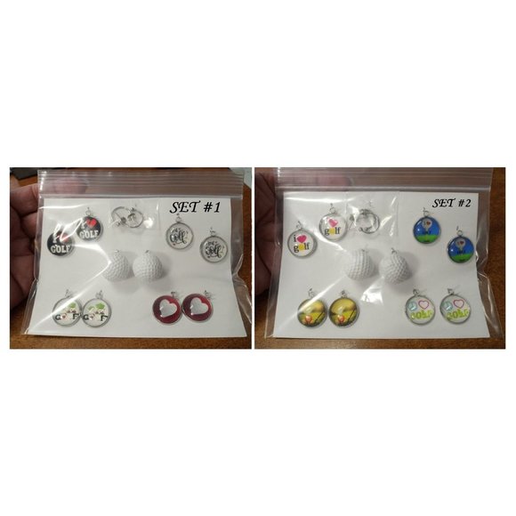 GolfBall Novalty Earrings 5 Pairs in Set Interchangable Golf Ball Charm Earrings - Picture 8 of 10